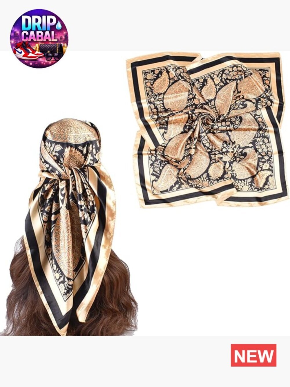 35" Square Satin Head Scarf - Fashion Hair Bandana Wrap